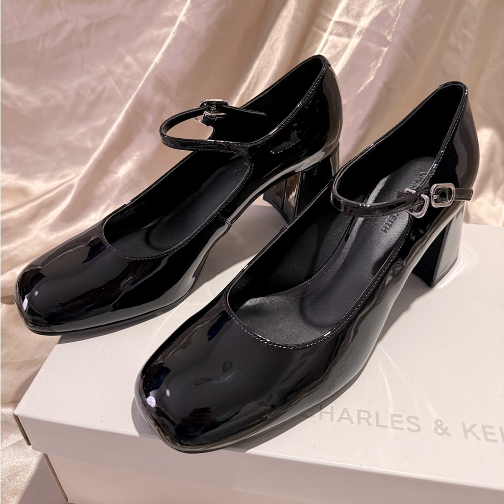 Patent Block-Heel Mary Jane Pumps - Black Patent